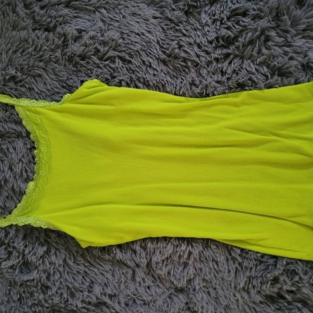 Lime Green Lace Trim Tank Top